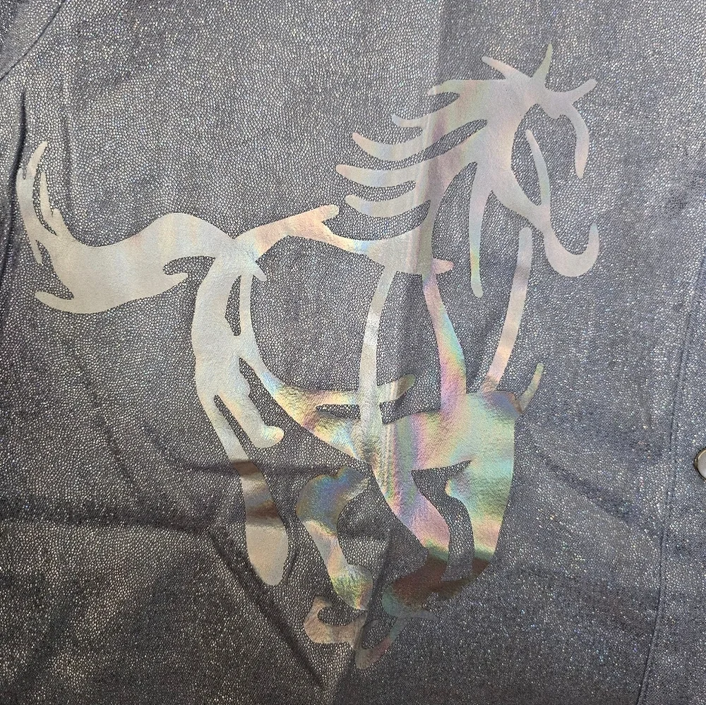NWT Blue Wild Horses Pearl Snap Gold Foil Button Down Shirt